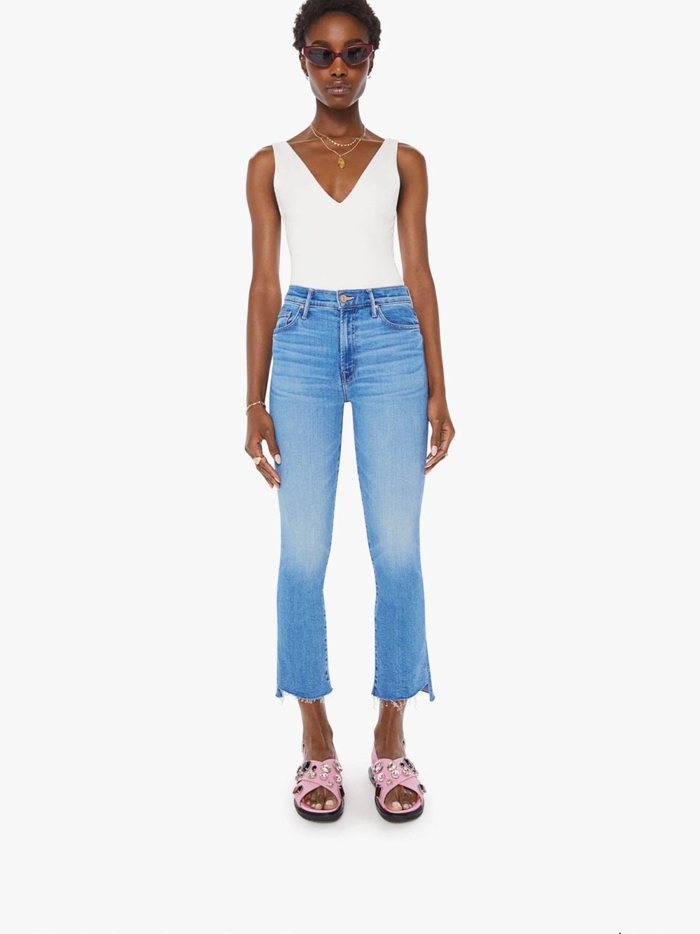 MOTHER Light Blue Cropped Flare Jeans - Women